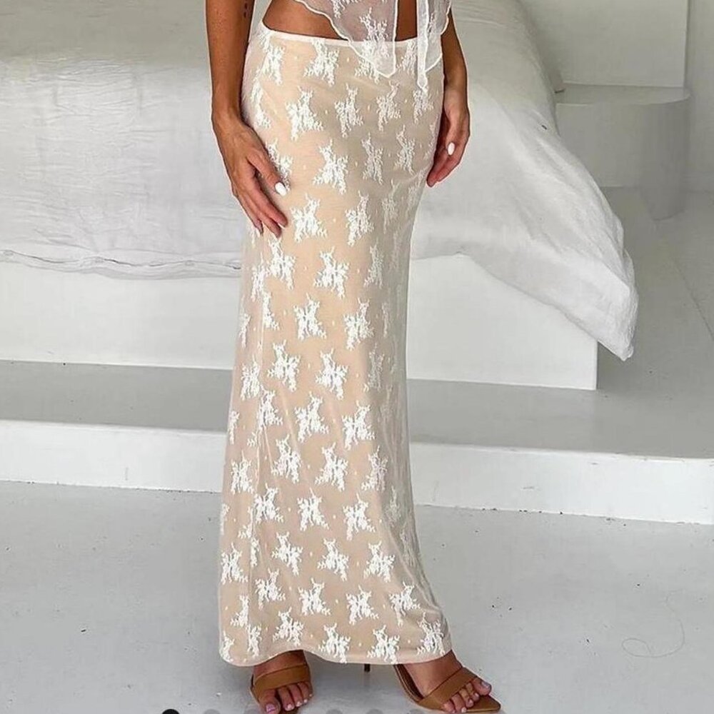 NWT Tiger Mist Karolina White Lace and Nude Maxi Skirt - Picture 2 of 6